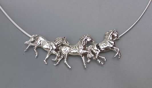 Three Horse Slider Necklace Pendant and chain. Realistically sculpted horse jewelry