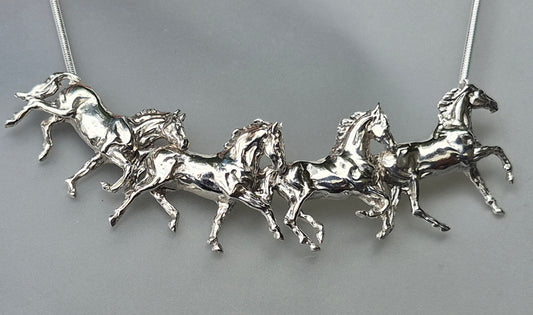 Four Horses Sterling Silver Slider Pendant and Chain Gorgeous Equestrian Jewelry