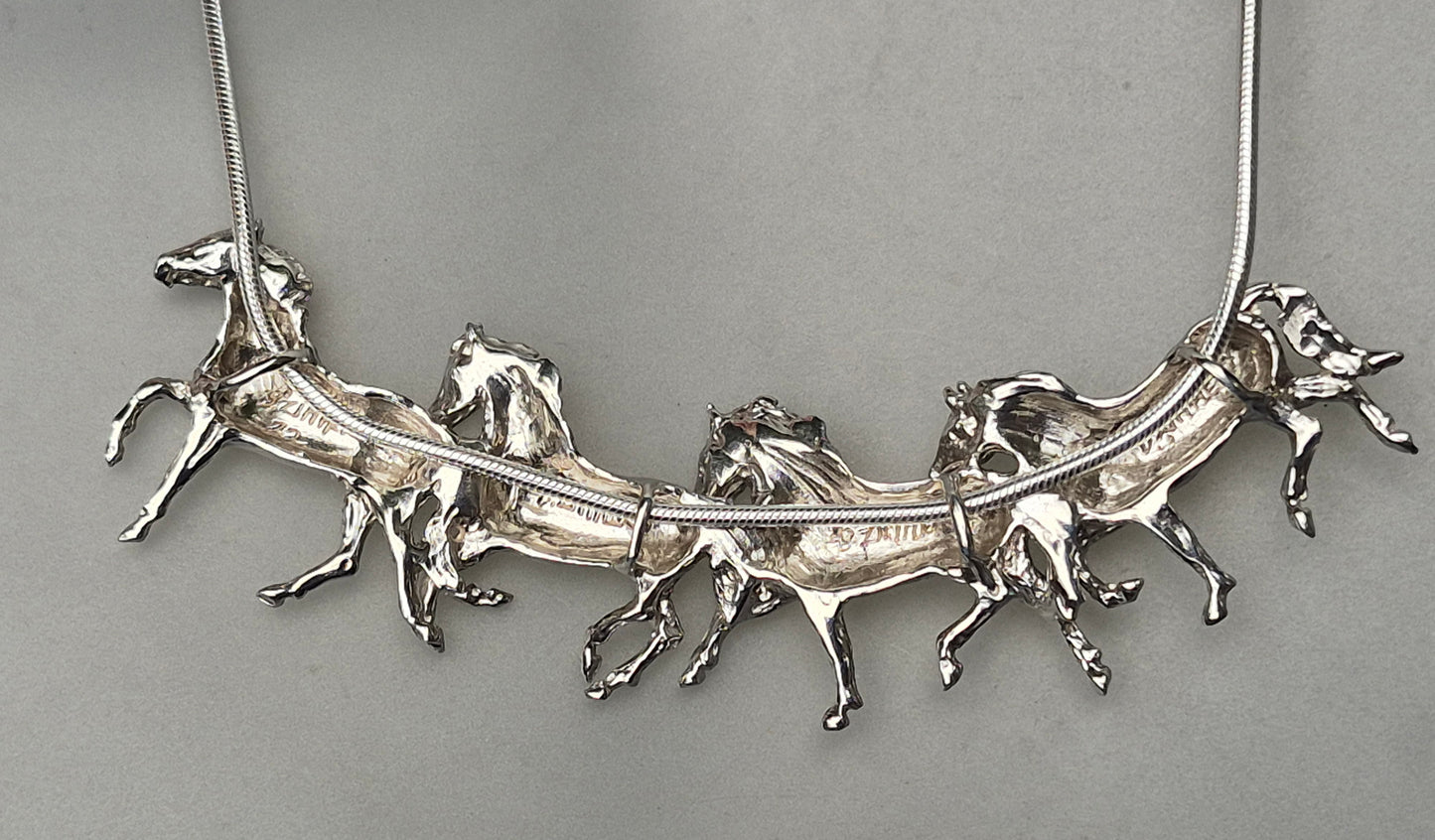 Four Horses Sterling Silver Slider Pendant and Chain Gorgeous Equestrian Jewelry