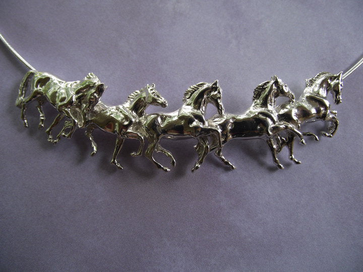 Five Running Horses Slider Pendant and Heavy Snake Chain Sterling Silver. Zimmer