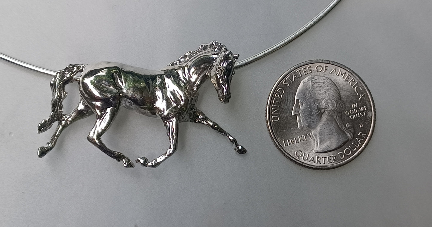 Extra Large Trotting Horse Sculptural pendant and chain REALISTICALLY DESIGNED HORSE THEMED JEWELRY