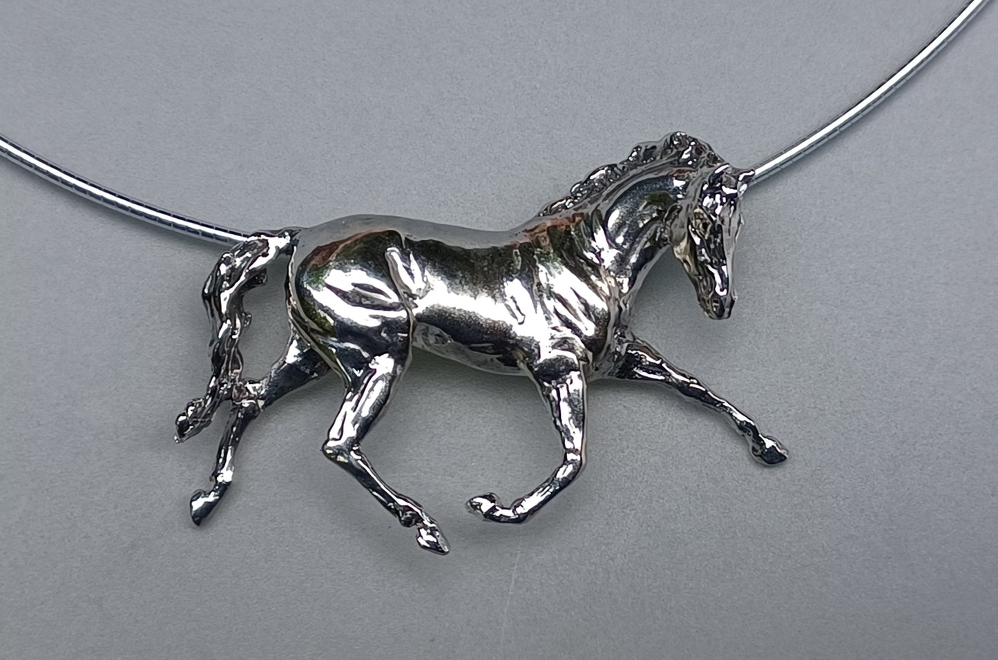 Extra Large Trotting Horse Sculptural pendant and chain REALISTICALLY DESIGNED HORSE THEMED JEWELRY
