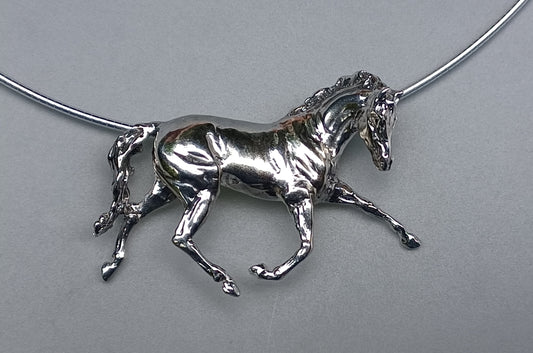 Equestrian Jewelry Extra Large Trotting Horse Sculptural pendant and chain REALISTICALLY DESIGNED HORSE THEMED JEWELRY