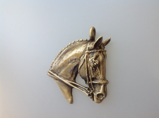 Dressage Horse Head Pendant, Charm, Keychain, Ornament Brass plated