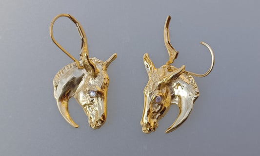 Donkey Earrings Peridot stones Gold Filled Lever Back.  Artisan gold plating