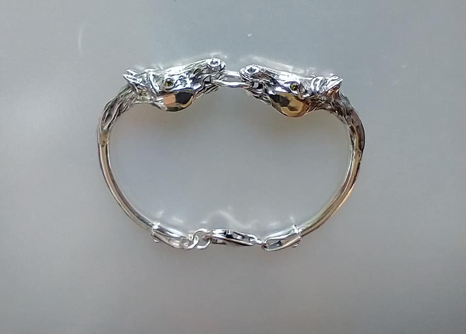 Horse Cuff Bracelet .925 Sterling Silver, Sapphires Beautifully sculpted