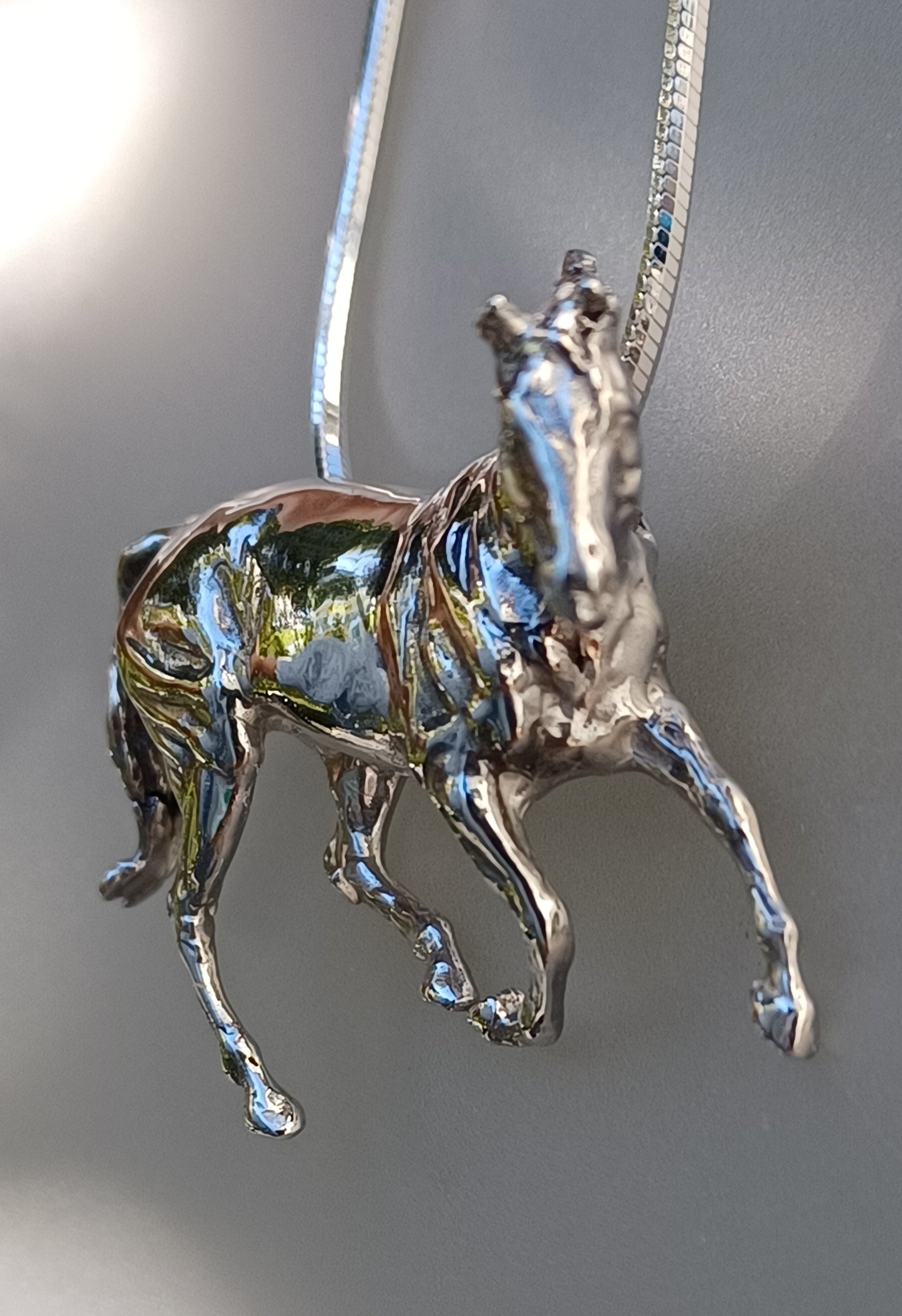 Extra Large Galloping Horse Pendant and Chain Sterling SIlver Artistan Jewelry Zimmer