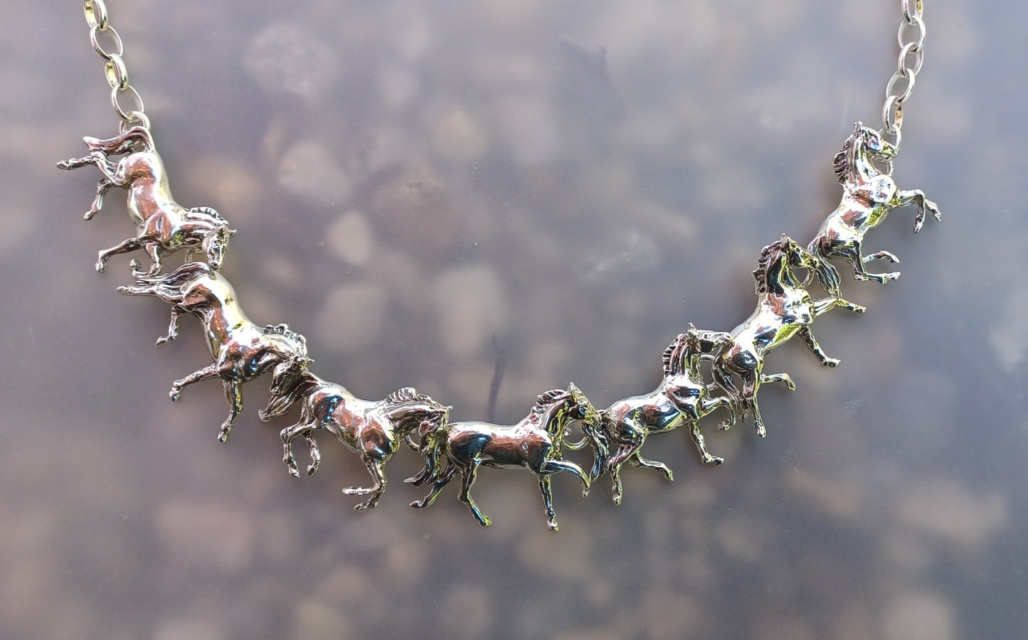 Impressive Horses Links Necklace with Heavy Sterling Silver Chain Artisan Masterpiece!