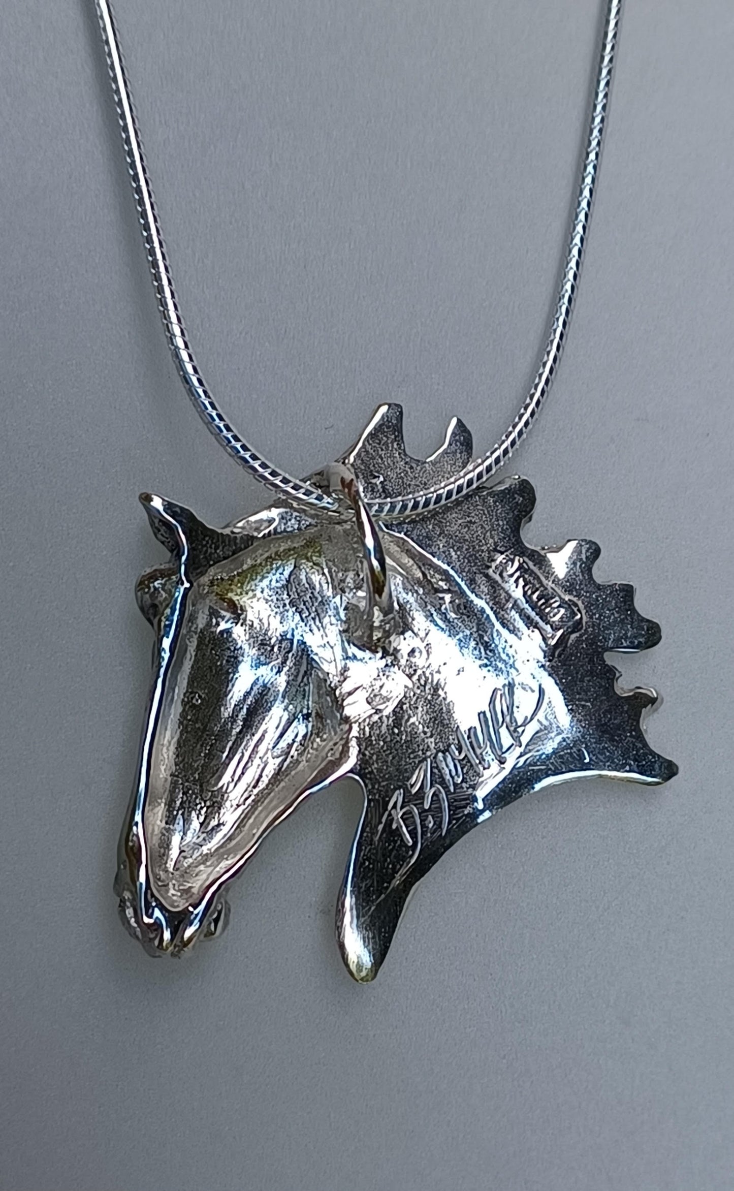 Large Sterling Silver Horse Head Pendant and Chain, Equestrian Jewelry