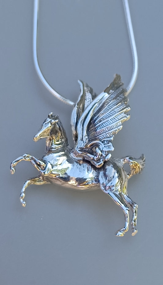 Large Pegasus Pendant three dimensional sterling silver necklace chain included