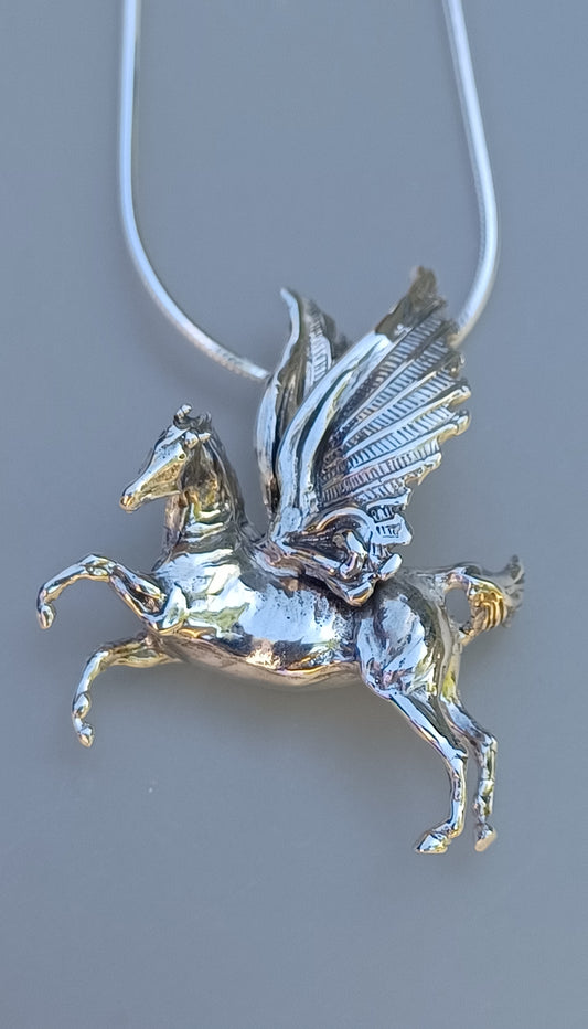 Large Pegasus Pendant three dimensional sterling silver pendant only.