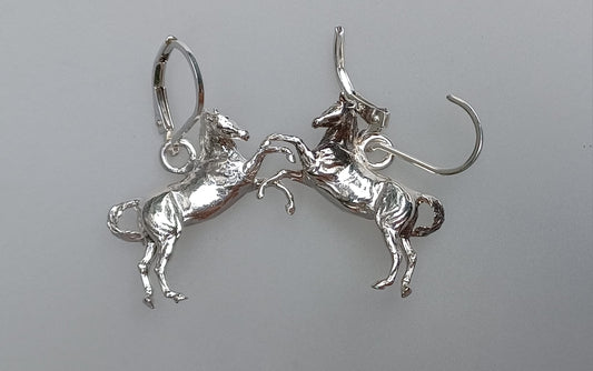 Horse sterling silver earrings lever back mini sculpture