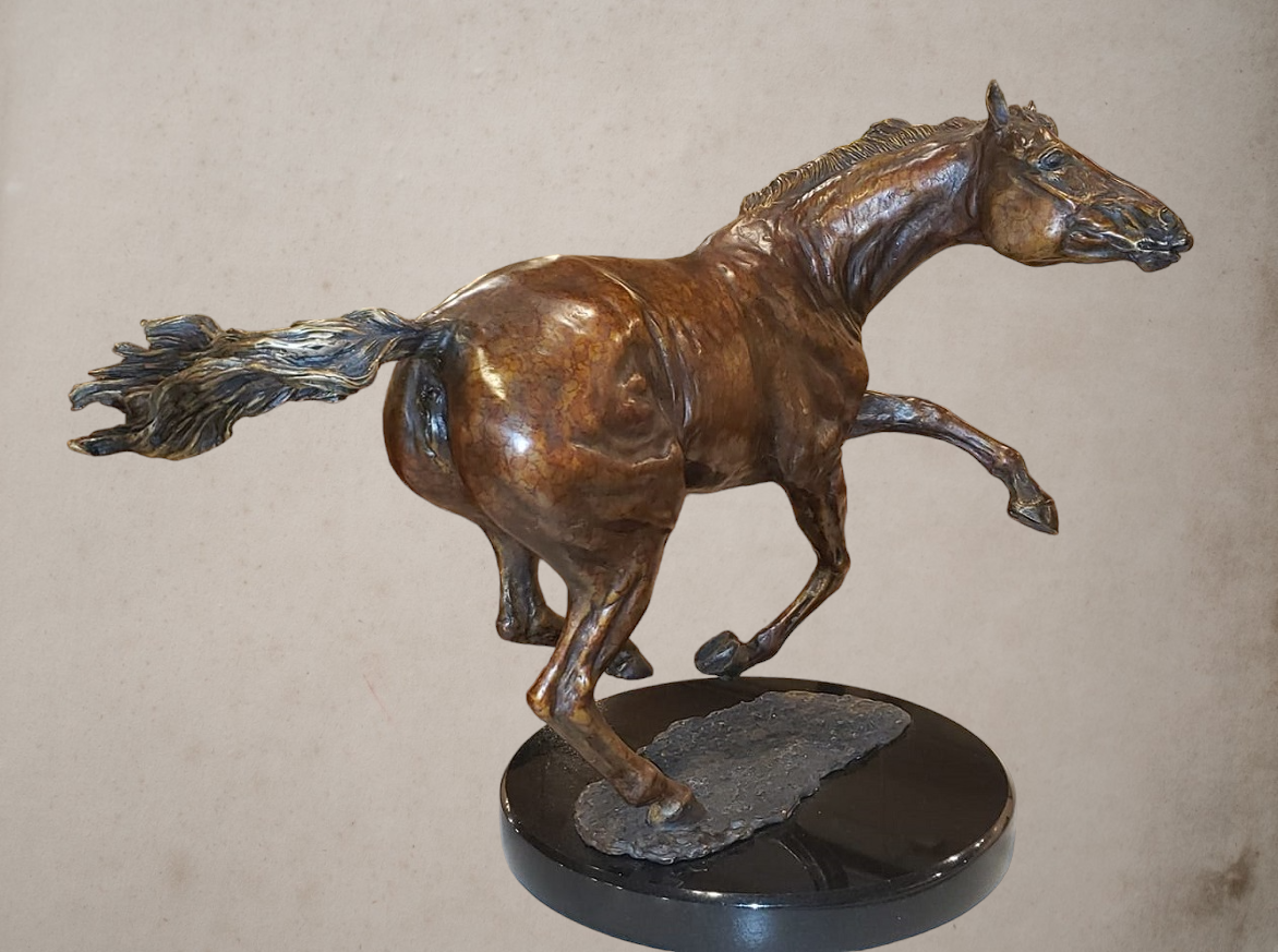 Bronze Horse Sculpture AVAILABLE NOW.  Sculpture edition, first casting 1/5 of "Unhinged". 17" tall. Beverly Zimmer Forge Hill Sculpture