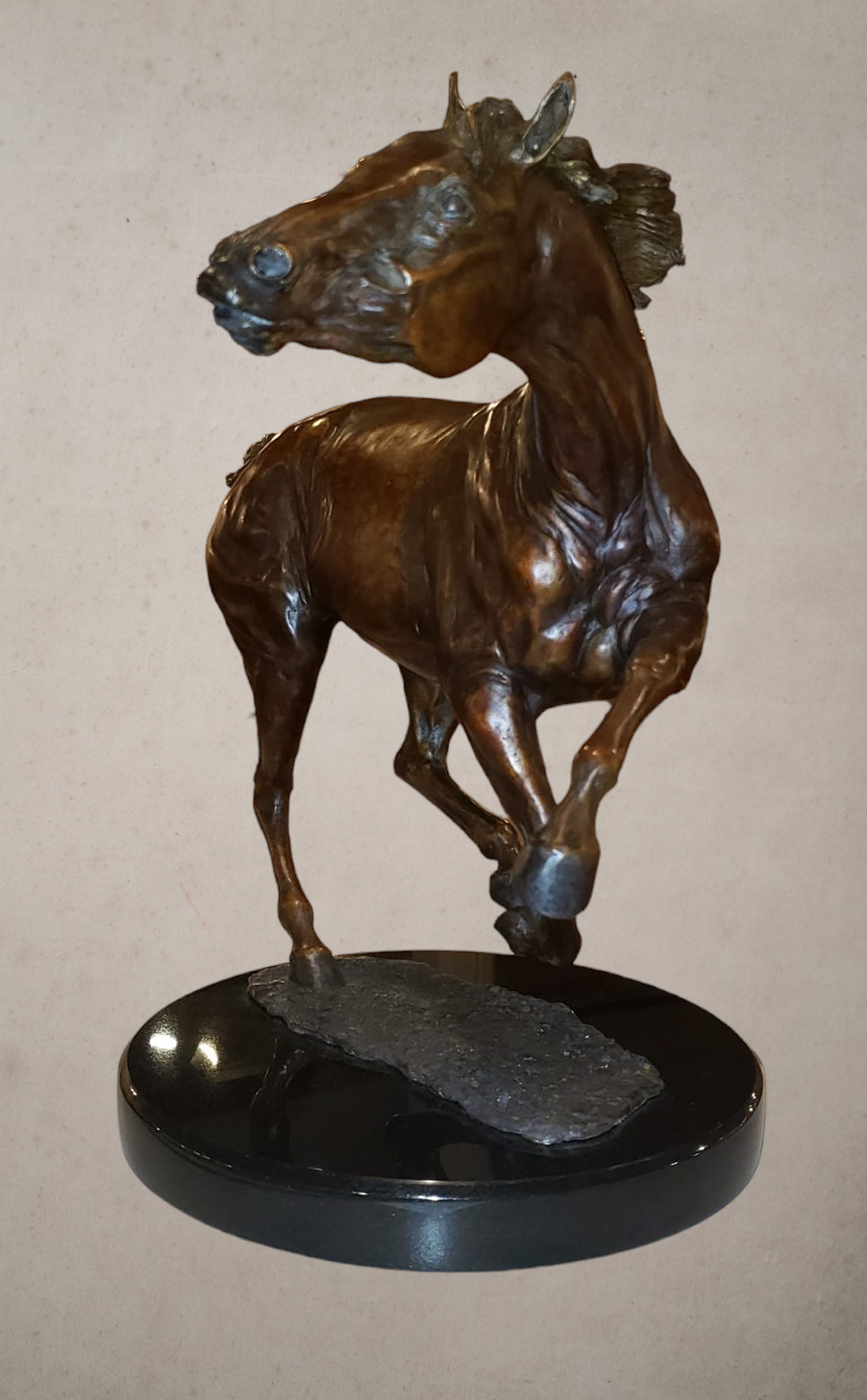 Bronze Horse Sculpture AVAILABLE NOW.  Sculpture edition, first casting 1/5 of "Unhinged". 17" tall. Beverly Zimmer Forge Hill Sculpture