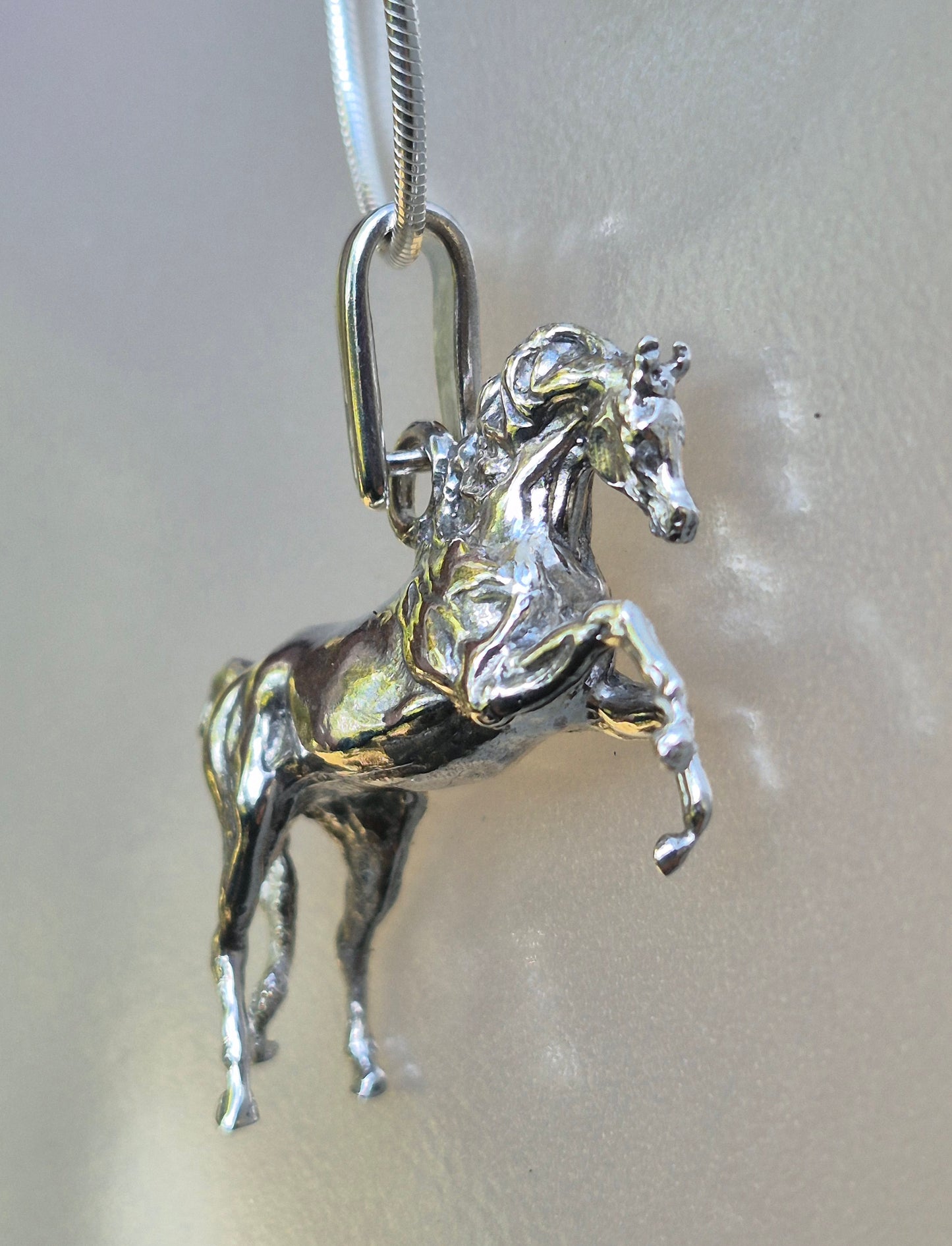 Rearing Arabian pendant only with heavy fancy large bail Sterling Silver