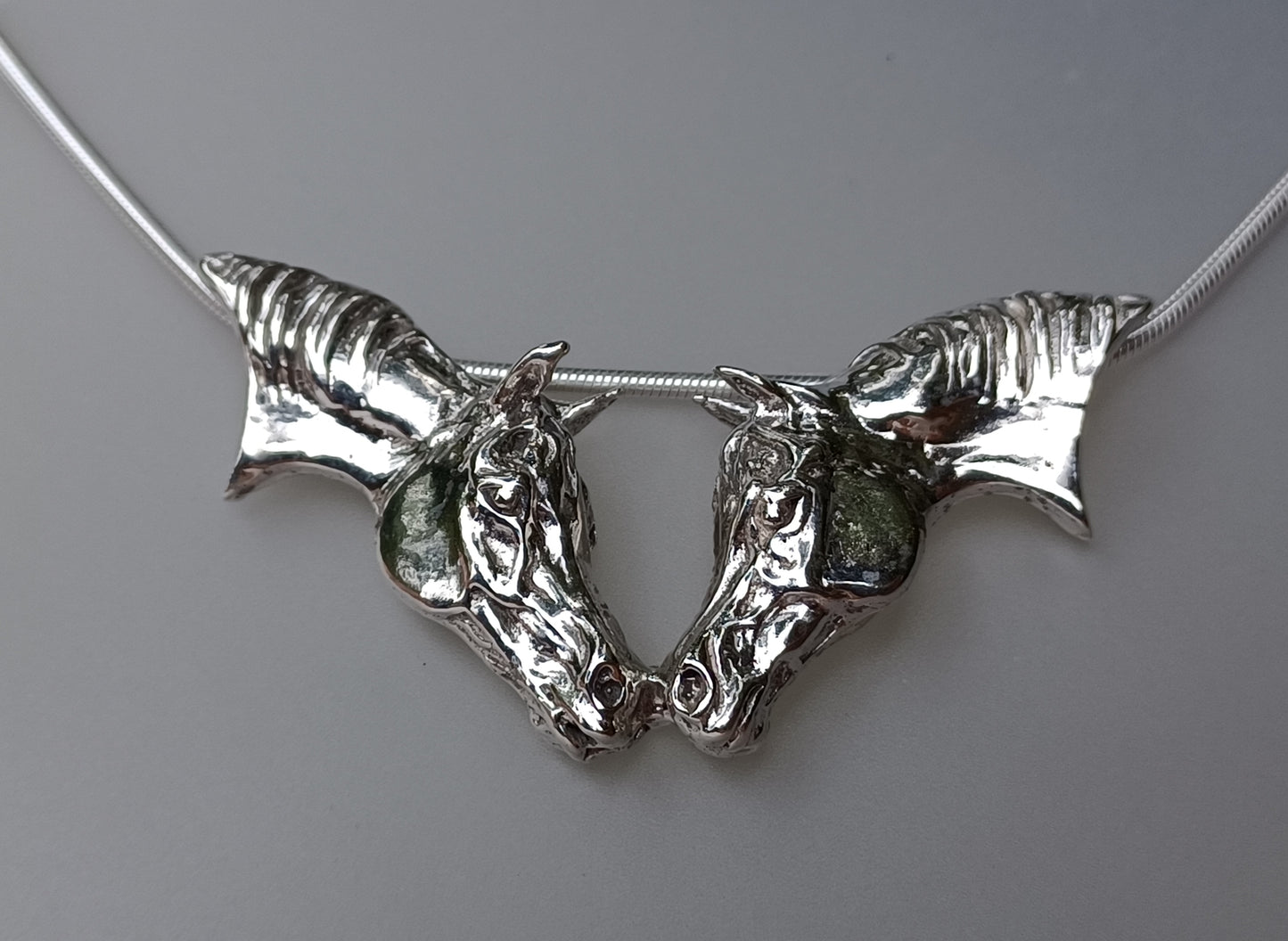 Thoroughbred Nose to Nose pendant and chain Sterling Silver, Sweet necklace from Forge Hill Sculpture.  Zimmer design 2023