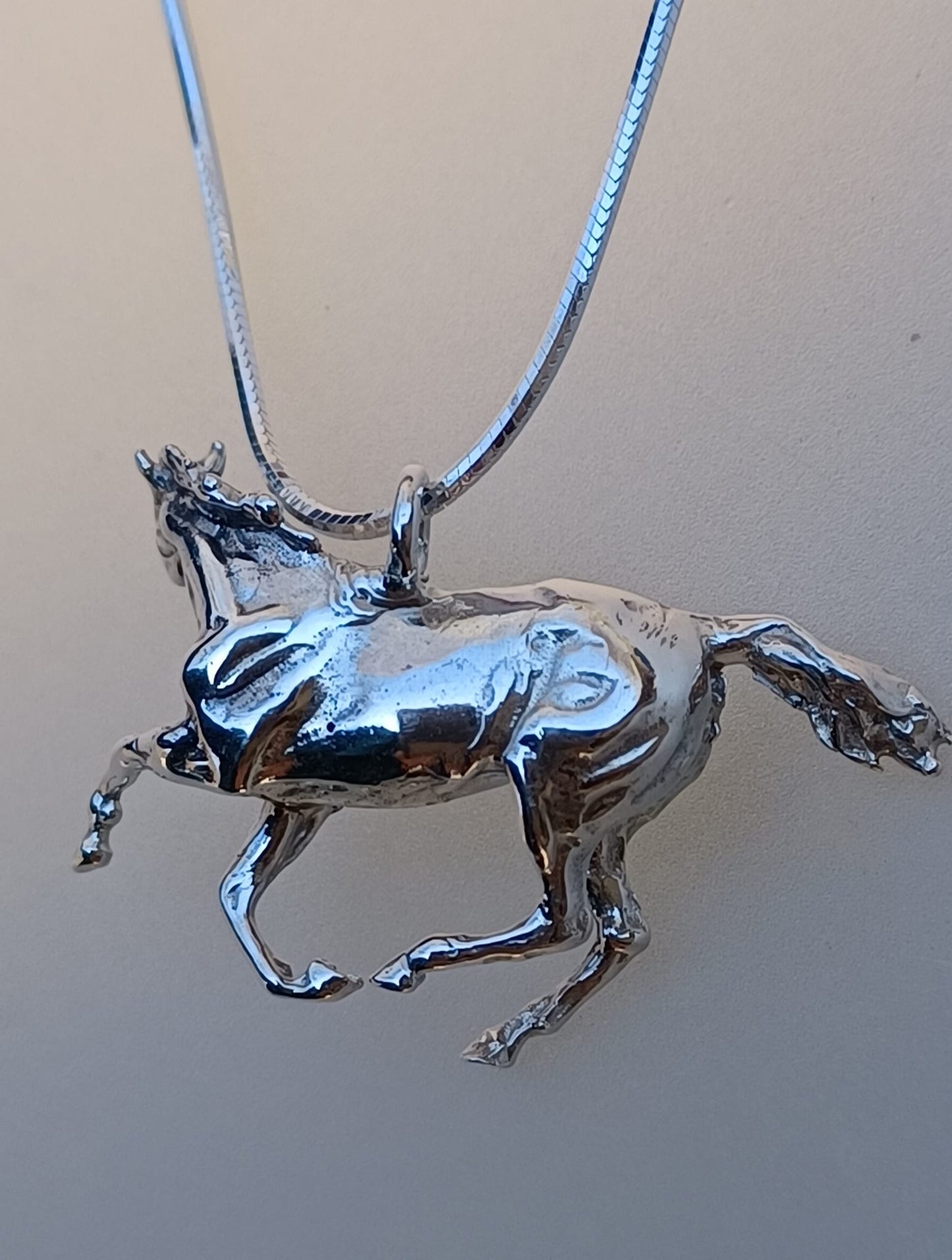 Equestrian Jewelry Galloping Horse Sterling Silver Necklace Pendant and Chain. Miniature Scultpure