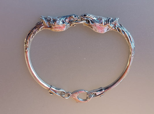 Horse Cuff Bracelet .925 Sterling Silver, Sapphires Beautifully sculpted