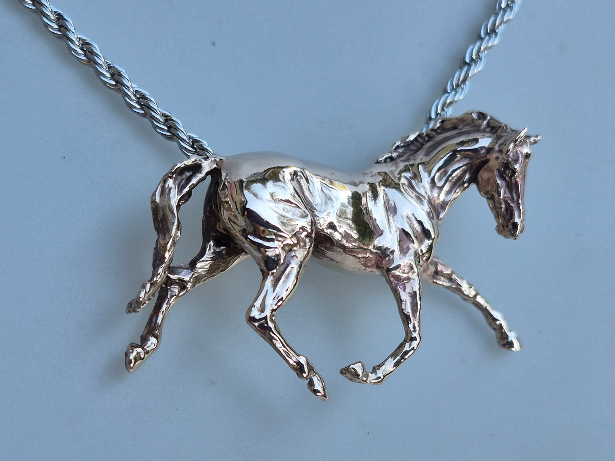 Equestrian Jewelry Extra Large Trotting Horse Sculptural Bronze pendant and Stainless Steel chain REALISTICALLY DESIGNED HORSE THEMED JEWELRY (Copy) (Copy)