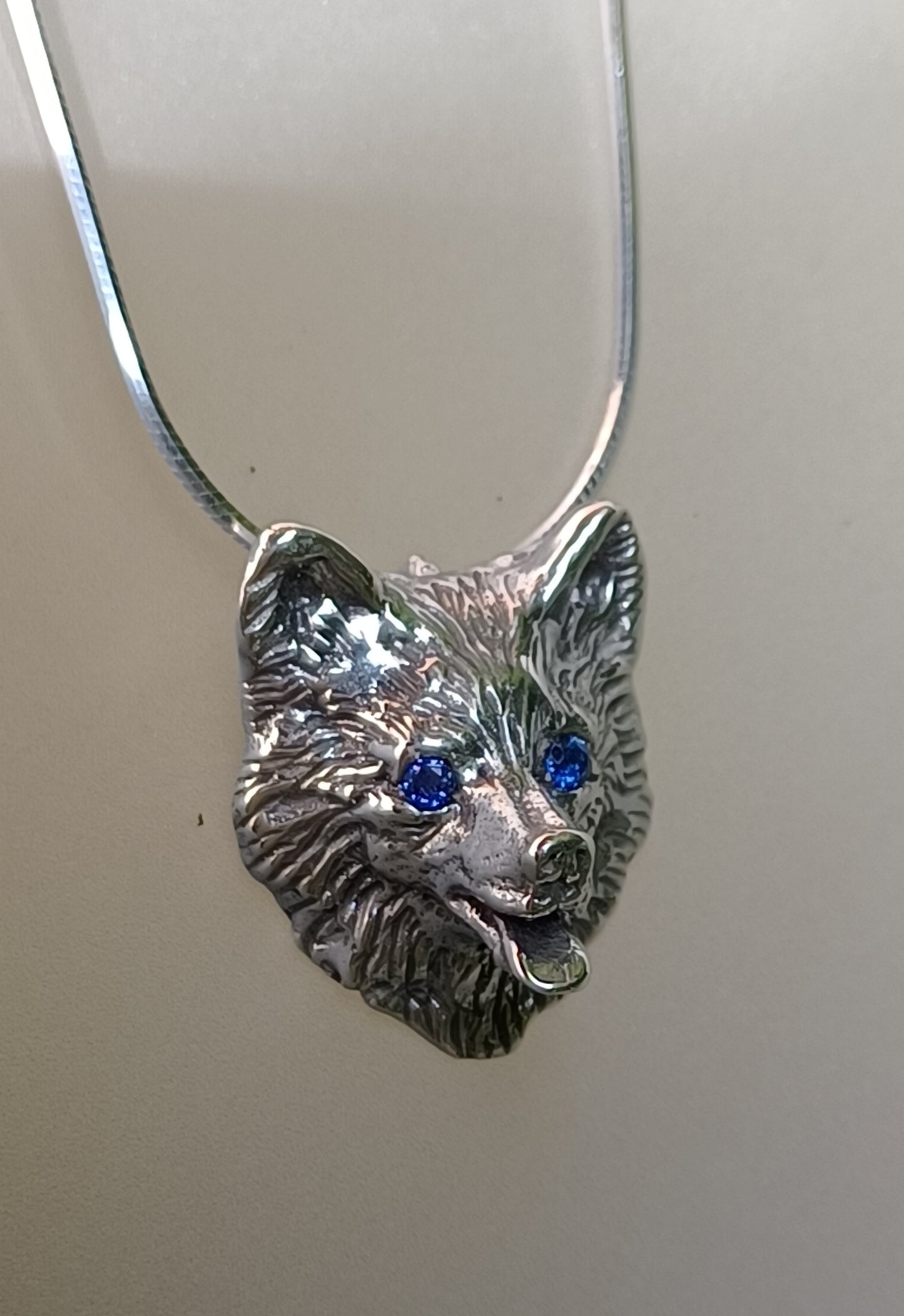 Pembroke Welsh Corgi Sterling Silver pendant and chain necklace. Stone set eyes.