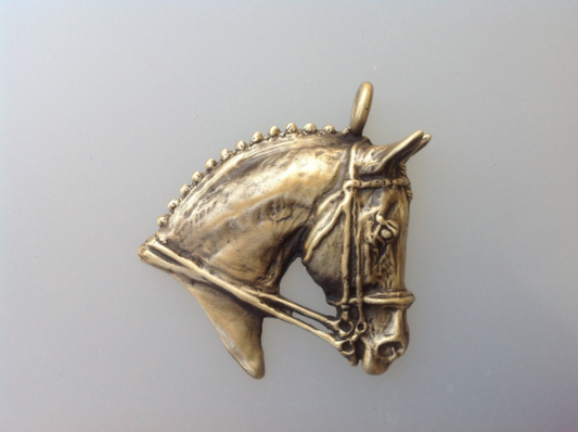 Dressage Horse Head Pendant, Charm, Keychain, Ornament Brass plated