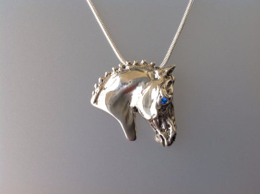 Show horse head pendant and chain. Stone set eye Equestrian jewelry