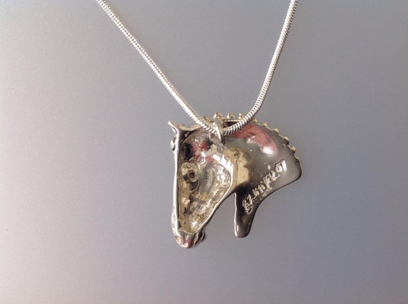 Show horse head pendant and chain. Stone set eye Equestrian jewelry