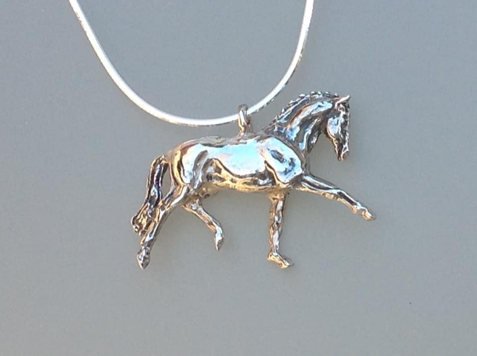 Horse Jewelry dressage extended trot sterling silver. SOLID sterling silver pendant and chain Zimmer  Best Prices on Silver Horses