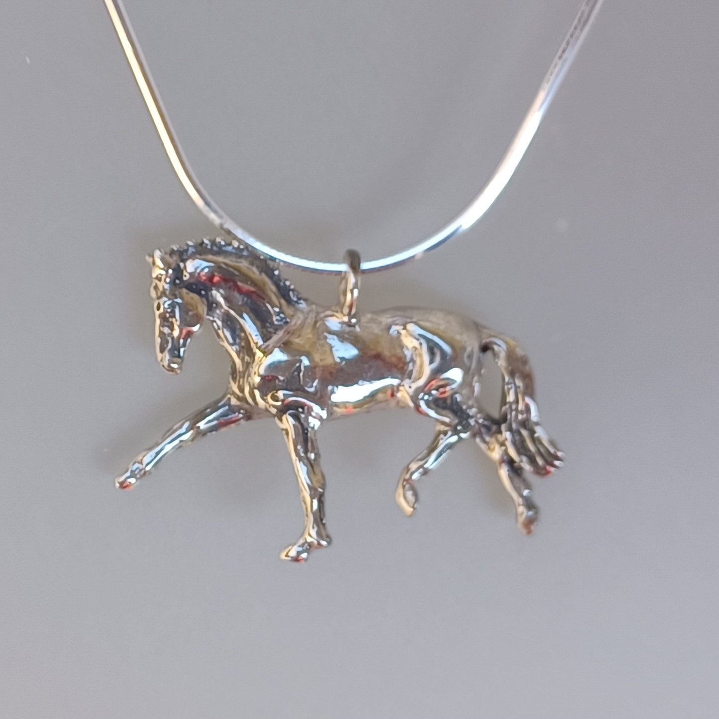Horse Jewelry dressage extended trot sterling silver. SOLID sterling silver pendant and chain Zimmer  Best Prices on Silver Horses