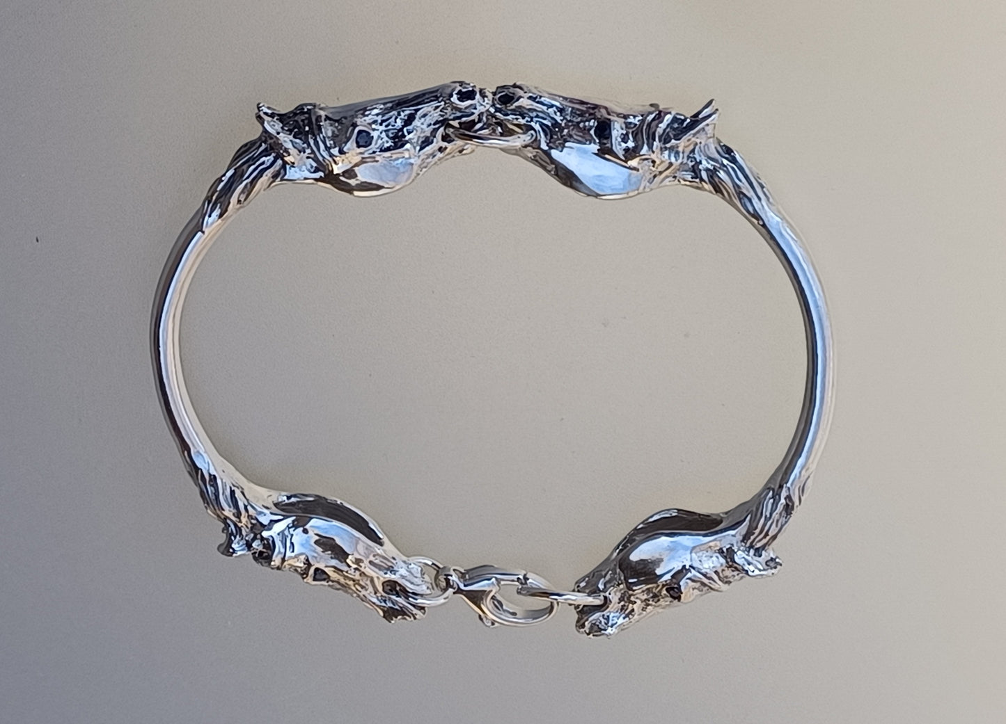 Unusual Horse Cuff Bracelet Sterling Silver, Sapphires Beautifully sculpted