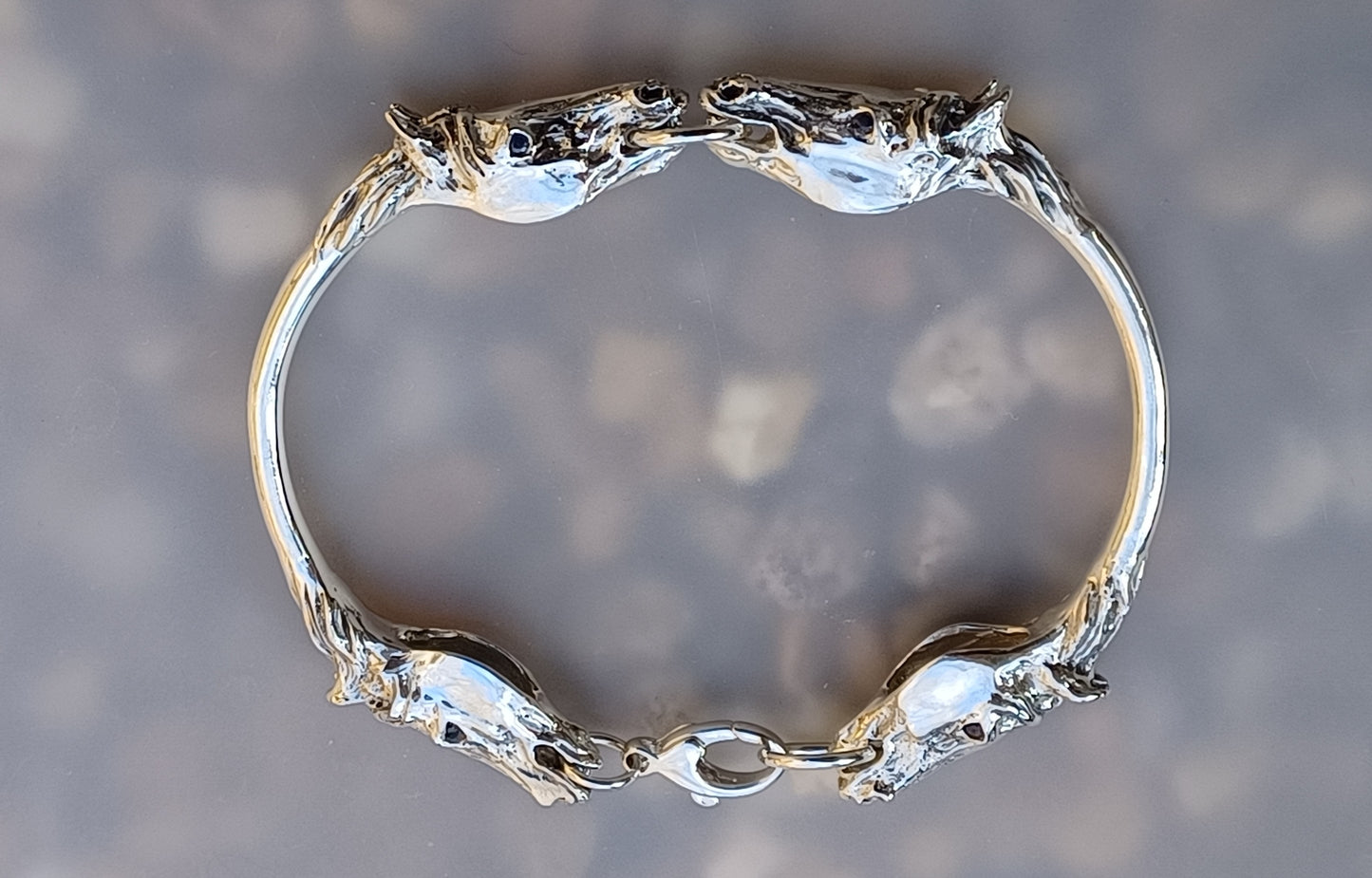 Unusual Horse Cuff Bracelet Sterling Silver, Sapphires Beautifully sculpted