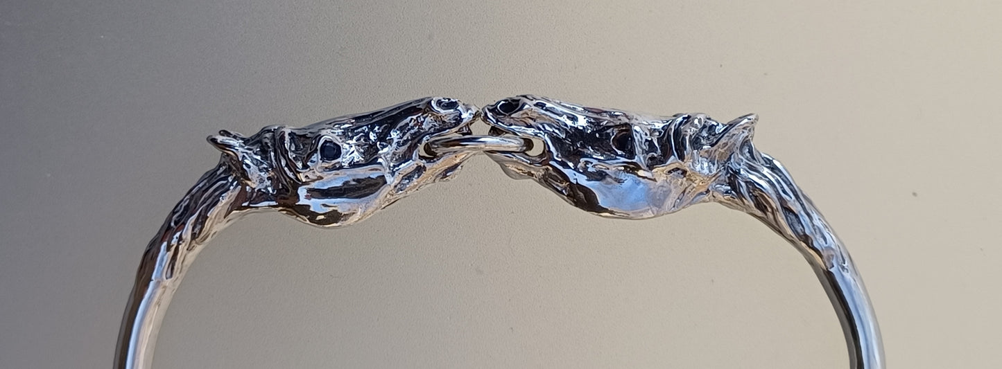 Horse Cuff Bracelet .925 Sterling Silver, Sapphires Beautifully sculpted