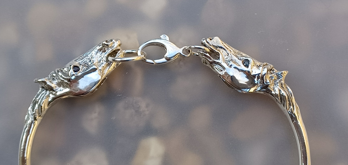 Unusual Horse Cuff Bracelet Sterling Silver, Sapphires Beautifully sculpted