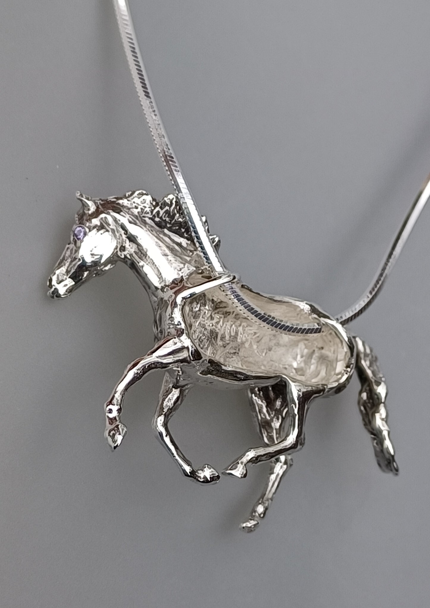Extra Large Galloping Horse Pendant and Chain Stone set eyes  Horse Jewelry Necklace