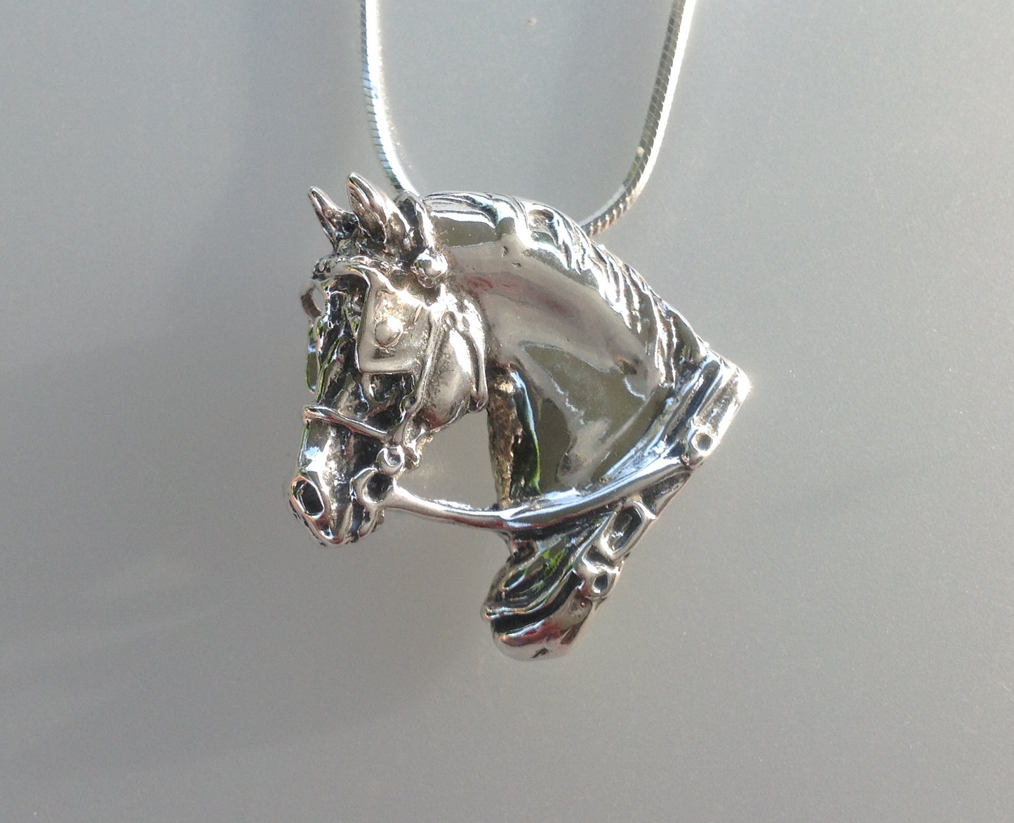 Large Driving Horse Pendant & Chain Sterling Silver Sculptural Jewelry