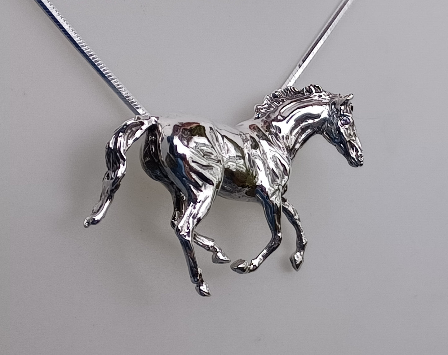Extra Large Galloping Horse Pendant and Chain Stone set eyes  Horse Jewelry Necklace