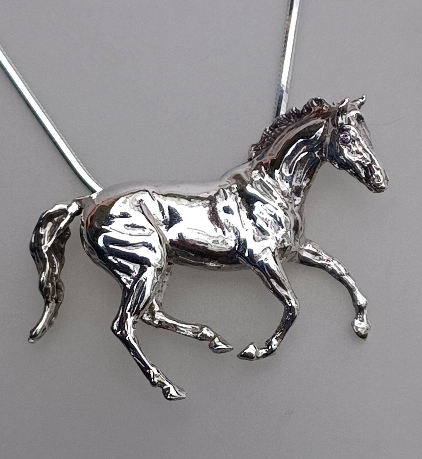 Extra Large Galloping Horse Pendant and Chain Stone set eyes  Horse Jewelry Necklace