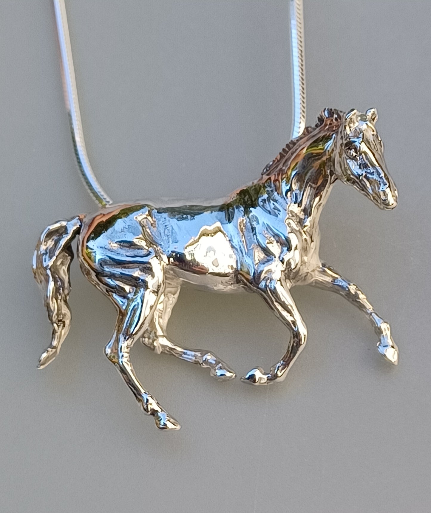 Extra Large Galloping Horse Pendant and Chain Sterling SIlver Artistan Jewelry Zimmer