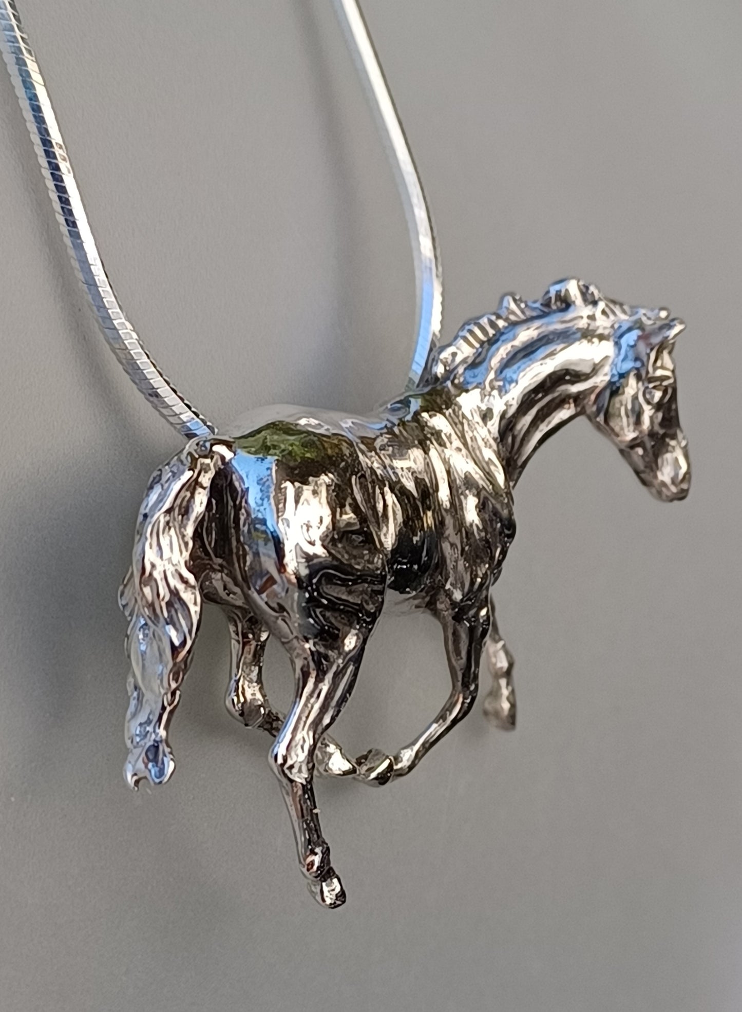 Extra Large Galloping Horse Pendant and Chain Sterling SIlver Artistan Jewelry Zimmer