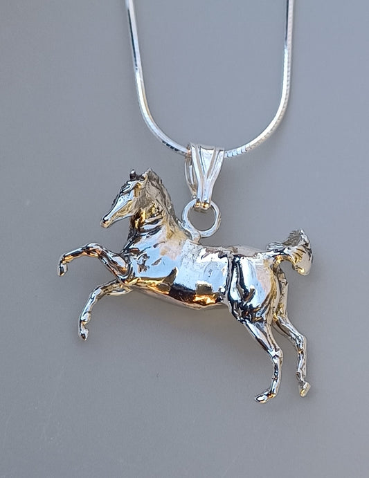 Sculpture replica Twisting Mare Sterling Silver Necklace Pendant and Chain . Zimmer Equestrian