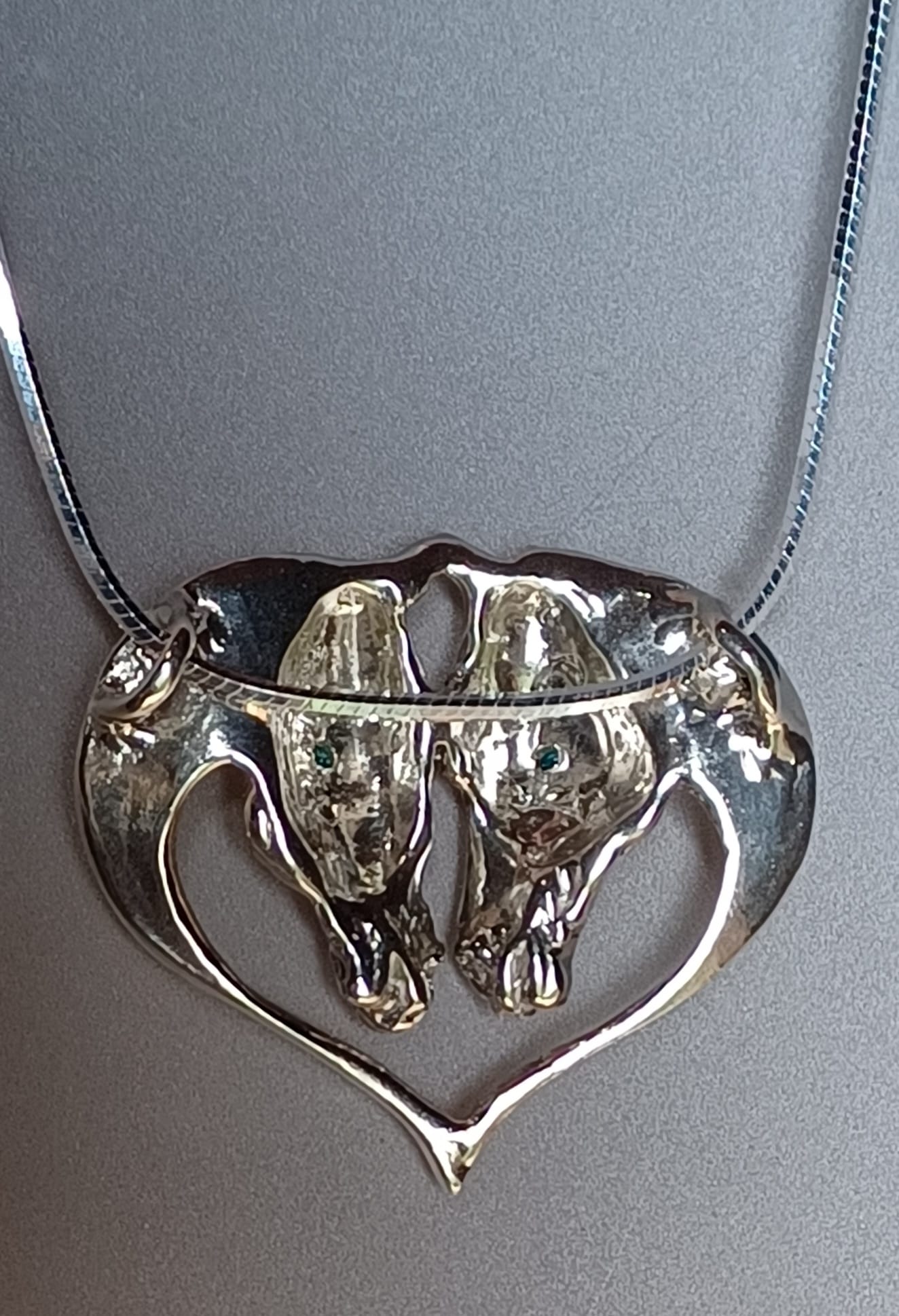Horses Heart Nose to Nose Sterling Silver Necklace Stone Set Eyes