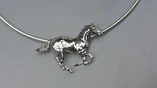 Equestrian Jewelry Galloping Horse Large Sterling Silver Pendant and Heavy Sterling Silver chain.  Equestrian Jewelry Forge Hill Sculpture