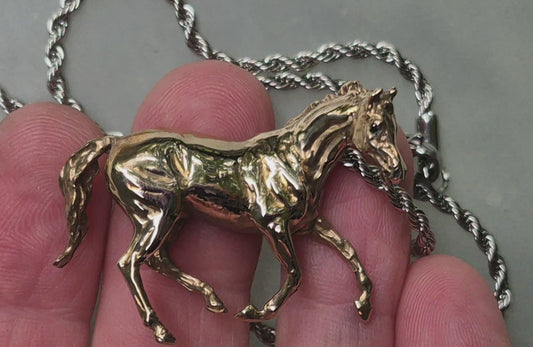 Galloping Horse Bronze Pendant & Stainless Steel Chain