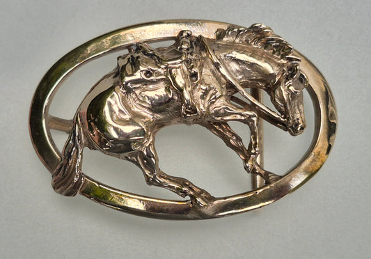 Reining Horse Belt buckle in bronze Sculptural Horse Jewelry Forge Hill Sculpture