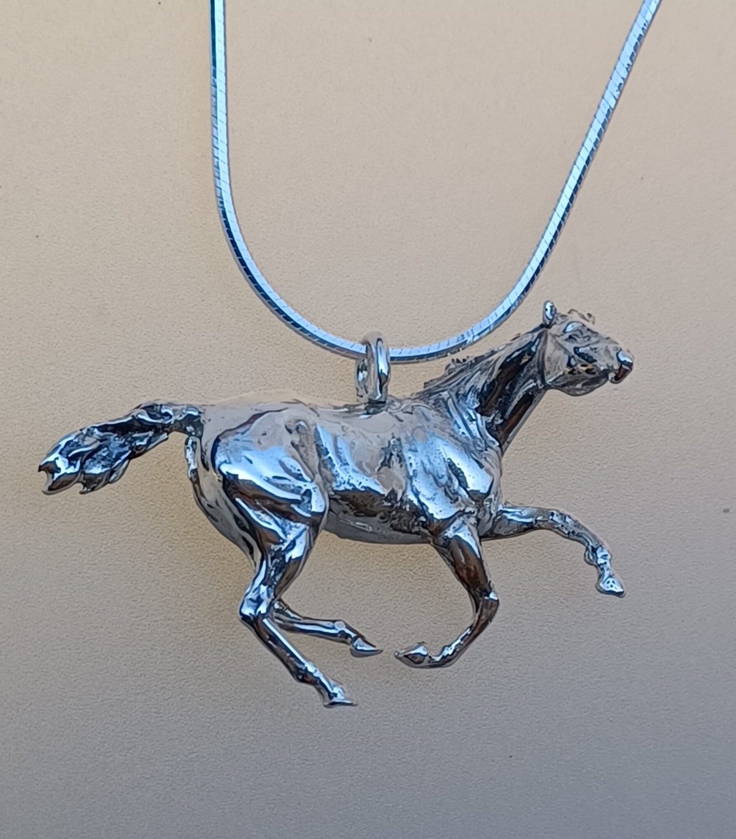 Equestrian Jewelry Galloping Horse Sterling Silver Necklace Pendant and Chain. Miniature Scultpure