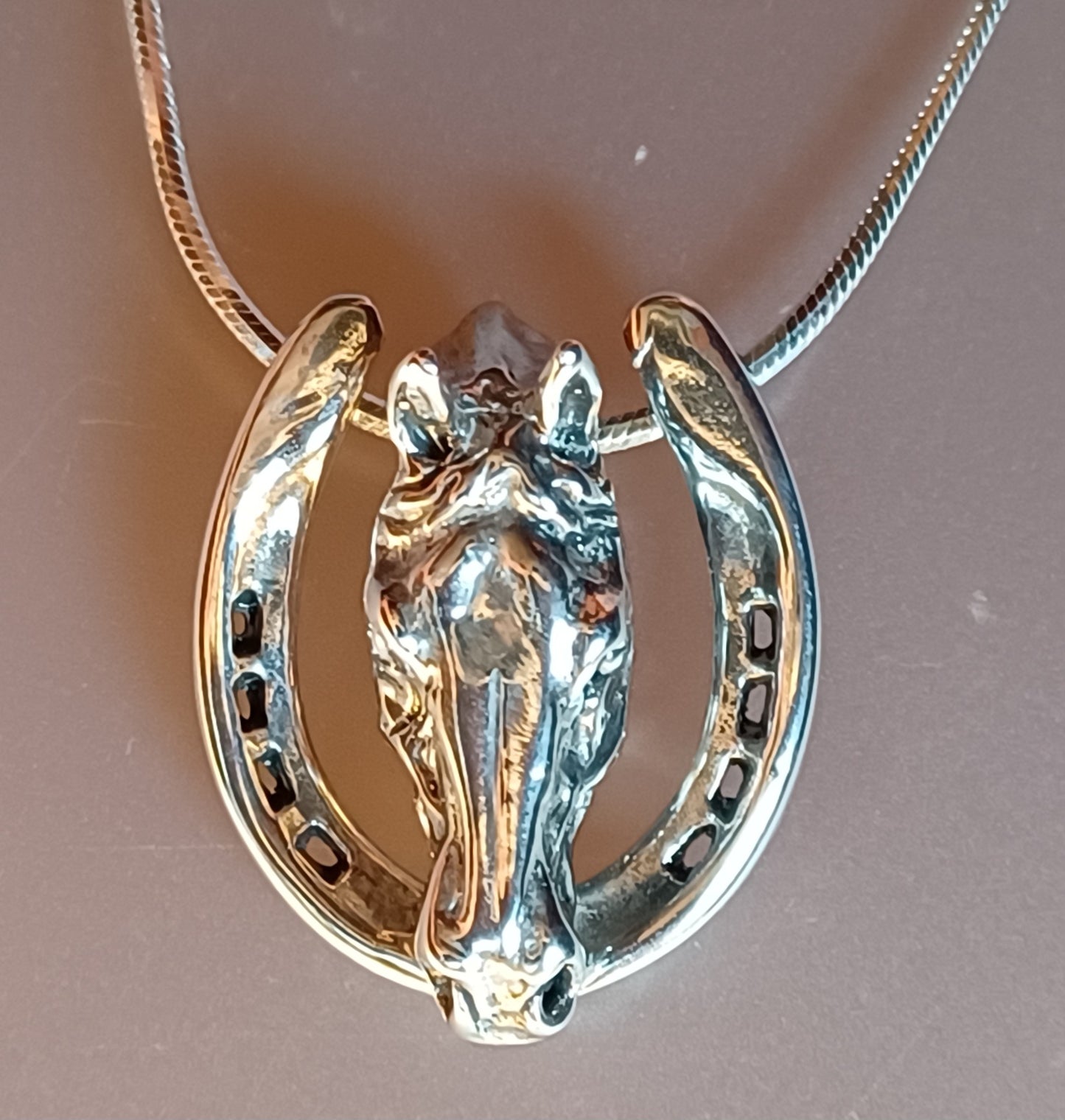 Horseshoe and Horse Head Heavy Sterling Silver Large Pendant Zimmer Design