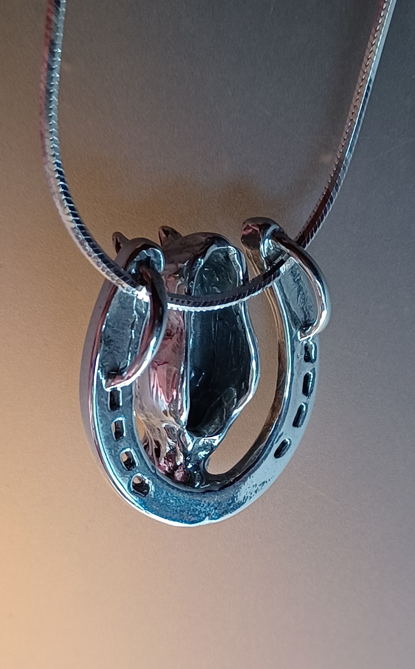 Horseshoe and Horse Head Heavy Sterling Silver Large Pendant Zimmer Design