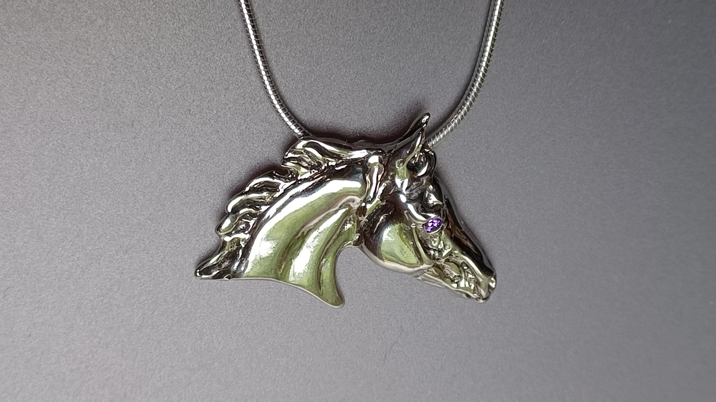Horse Head Sterling Silver slide pendant and chain necklace. Equestrian  Jewelry. Zimmer design