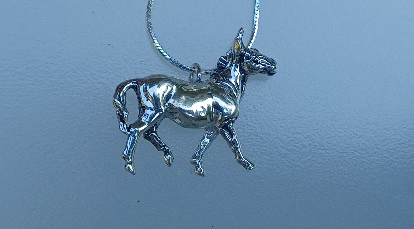 Donkey Pendant and Chain Sterling Silver