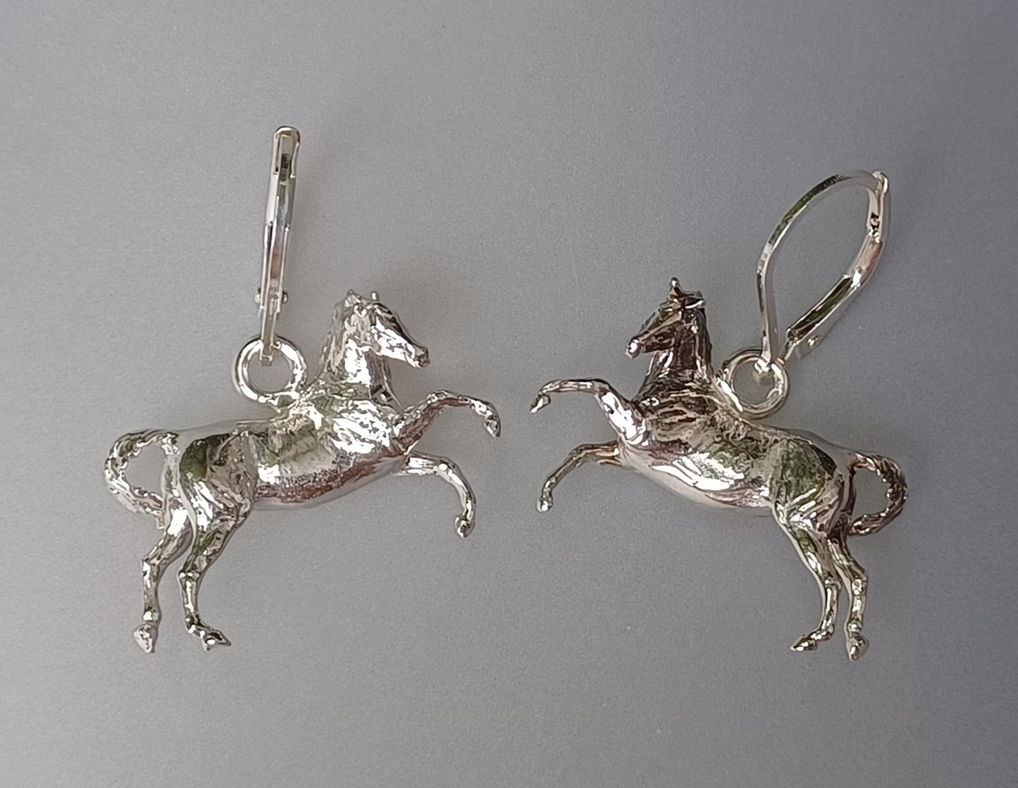Horse sterling silver earrings lever back mini sculpture